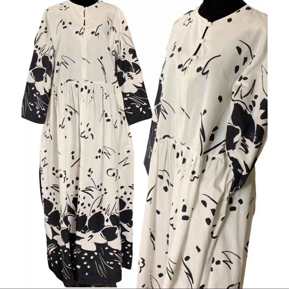 Vintage David Brown Dress Caftan Hostess House Coat Gown Floral Oversized Size L